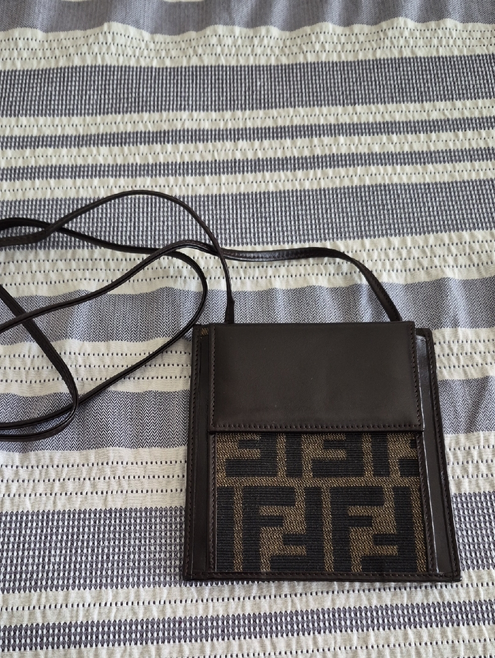 Fendi Brown Leather & Brown Pattern Crossbody Card Holder